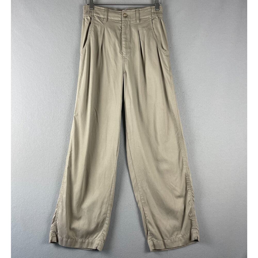Madewell The Neale Wide Leg Pant Womens 4 Beige Elastic Waist Relaxed Minimalist
